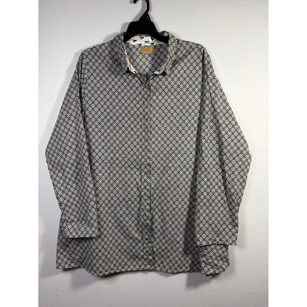 Tulip Button Down Shirt Womens XL Black White Excellent Geometric Back Buttons